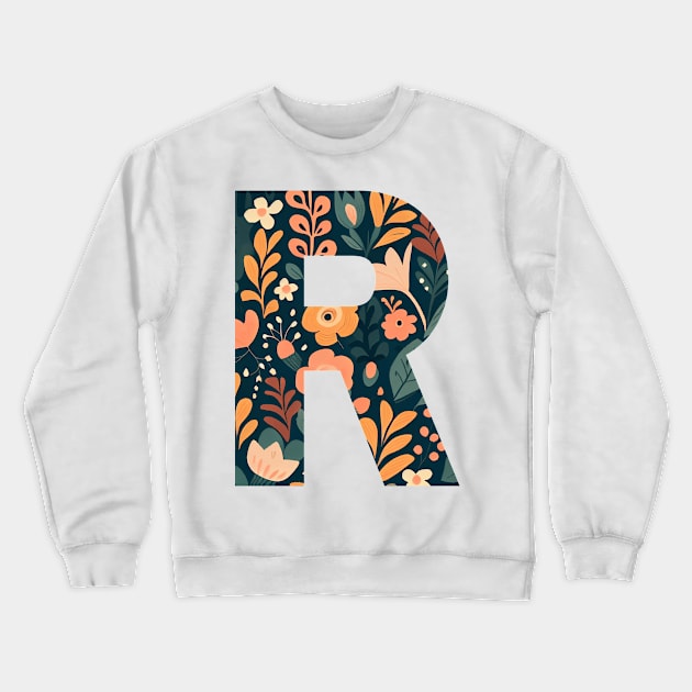 Whimsical Floral Letter R Crewneck Sweatshirt by BotanicalWoe